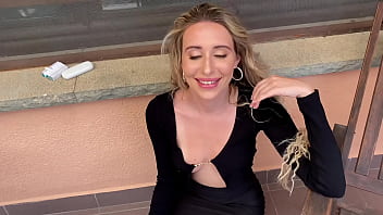 porn blowjob on balcony before outdoor hot sex and footjob with riming near pool free